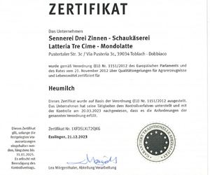 Heumilch - Zertifikat
